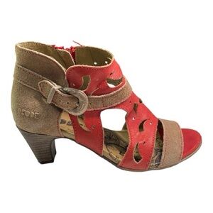 Dkode Sandal Size 8/39 Tan/Red Duede/Leather  Western Heels Open Toe